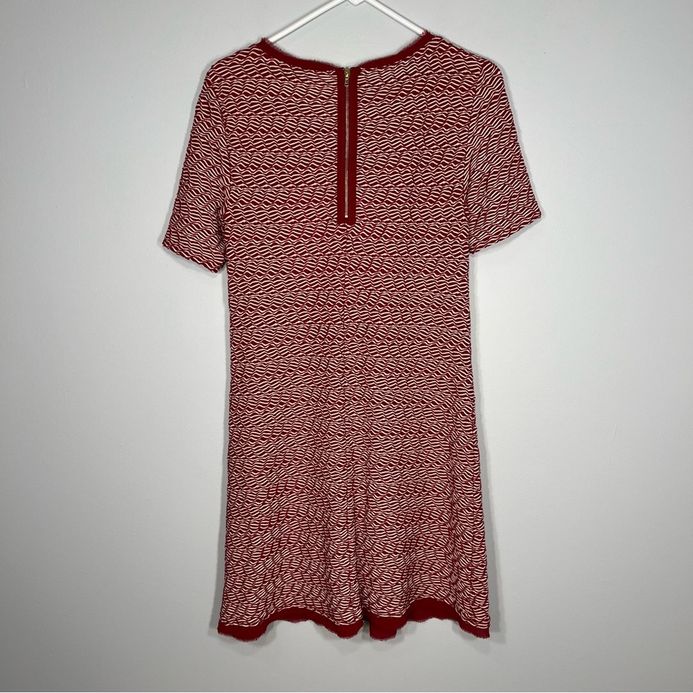 Anthropologie Maeve Dress Womens Small Red White Textured Lined Fringe Hem Zip - Picture 2 of 9
